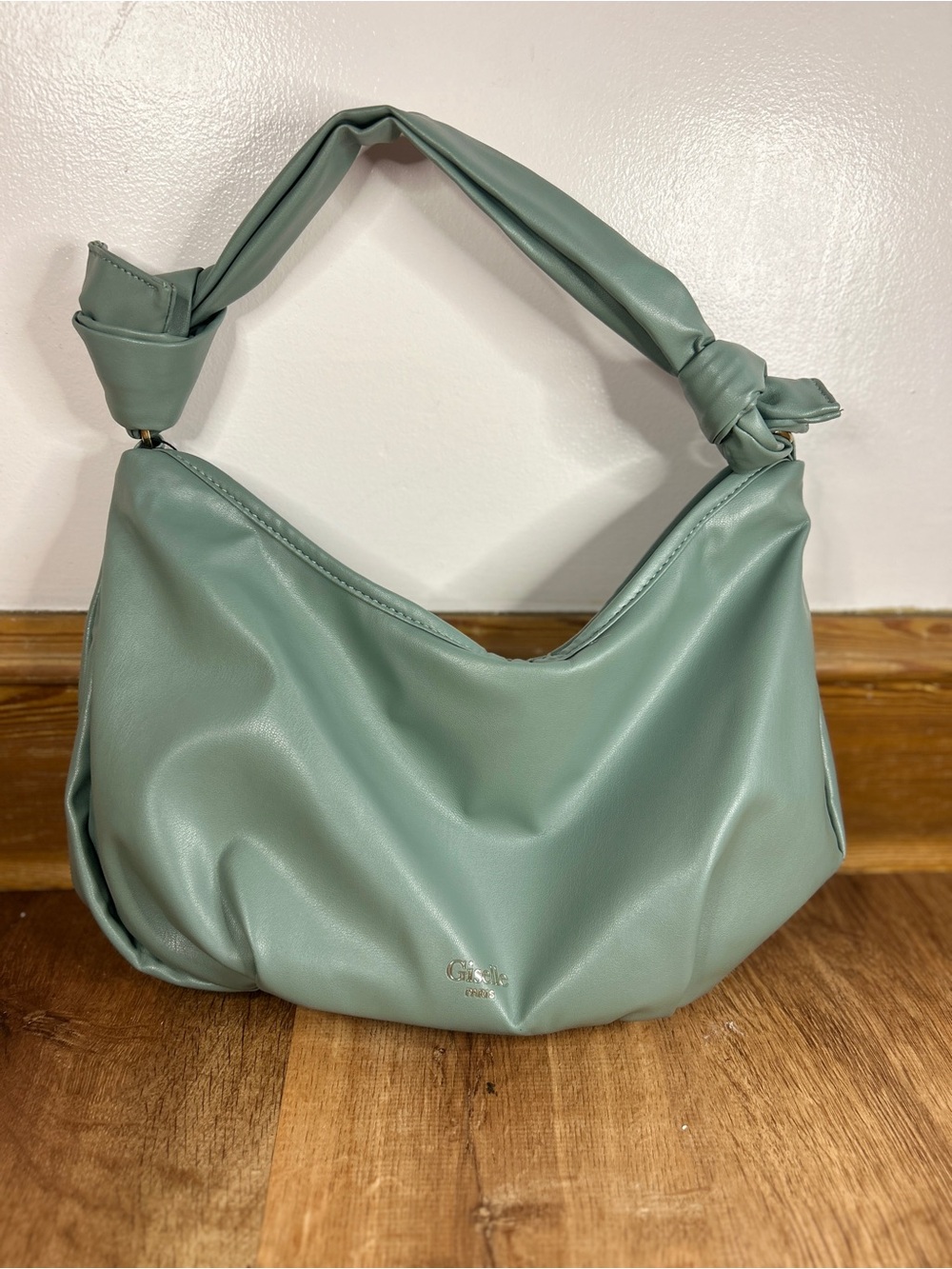 Giselle Paris Chic Knotted Handle Shoulder Bag in Sage Green